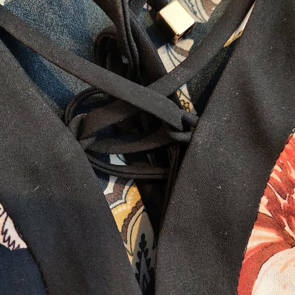 Joseph Ribkoff Womens Paisely Floral Georgette Lace Up Neck L/S Blouse Top 4 - Picture 8 of 10